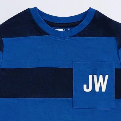 JW - Kids 'Blue' Striped JW Printed Cotton T-Shirt