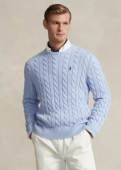 Polo Ralph Lauren Driver icon logo cotton cable knit jumper in light blue