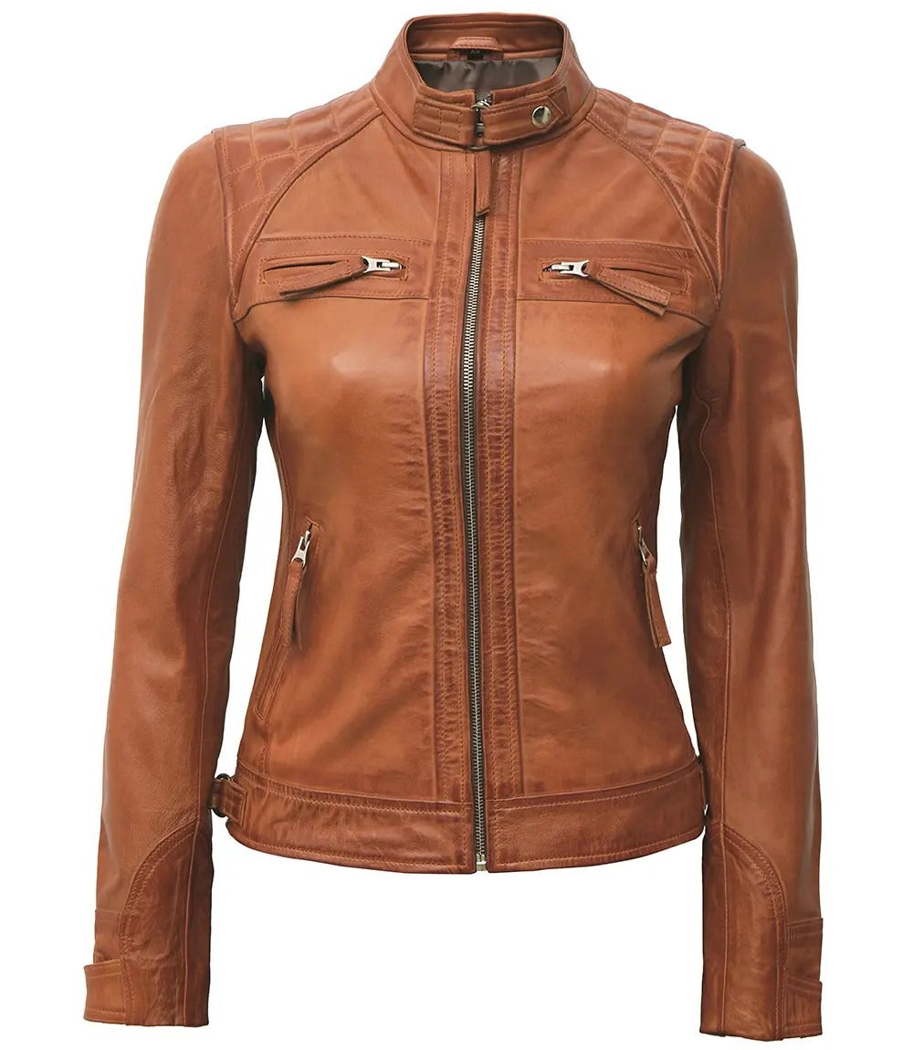 Women’s Brwon Biker Real Leather Jacket