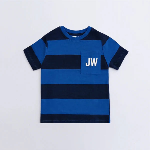 JW - Kids 'Blue' Striped JW Printed Cotton T-Shirt