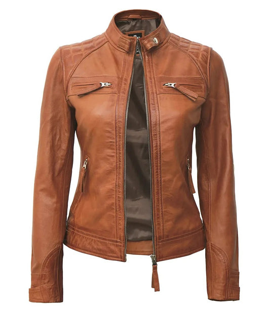 Women’s Brwon Biker Real Leather Jacket