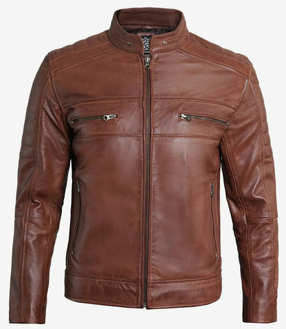 Men's Casual Signature Diamond Lambskin Leather Jacket-Tan