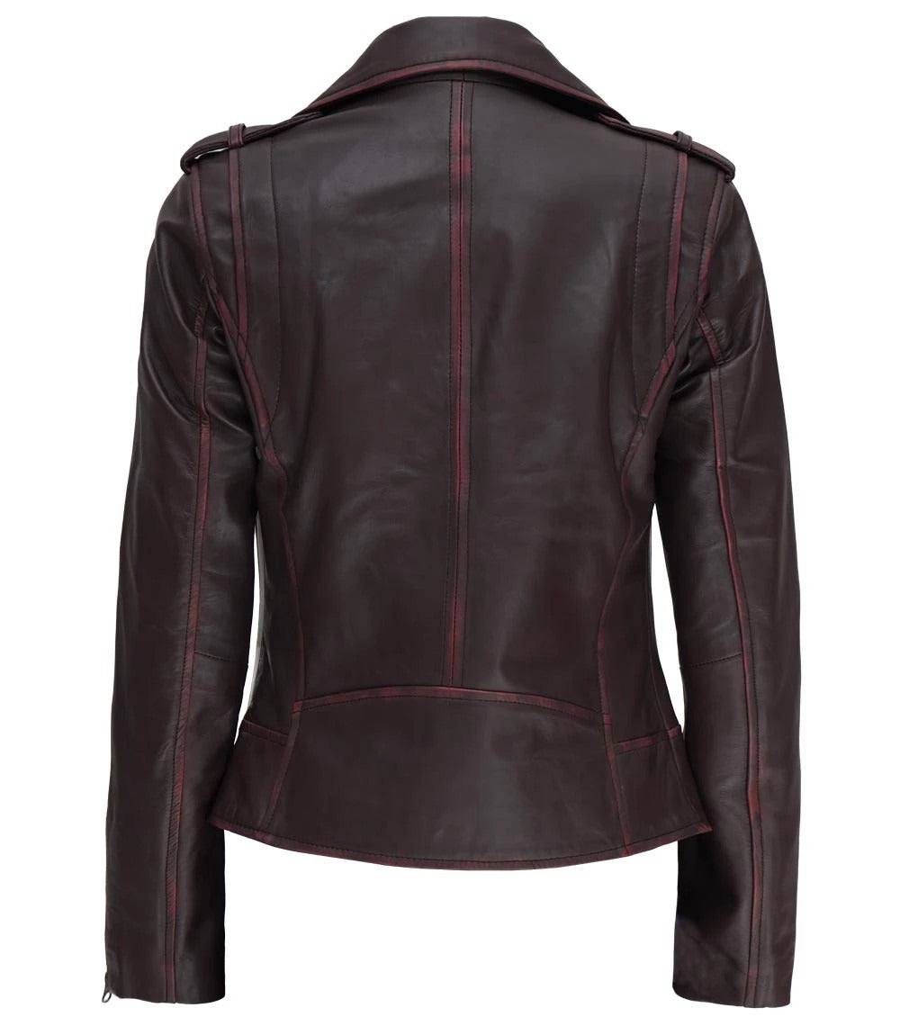 Women’s Brown Asymmetrical Leather Motorcycle Jacket