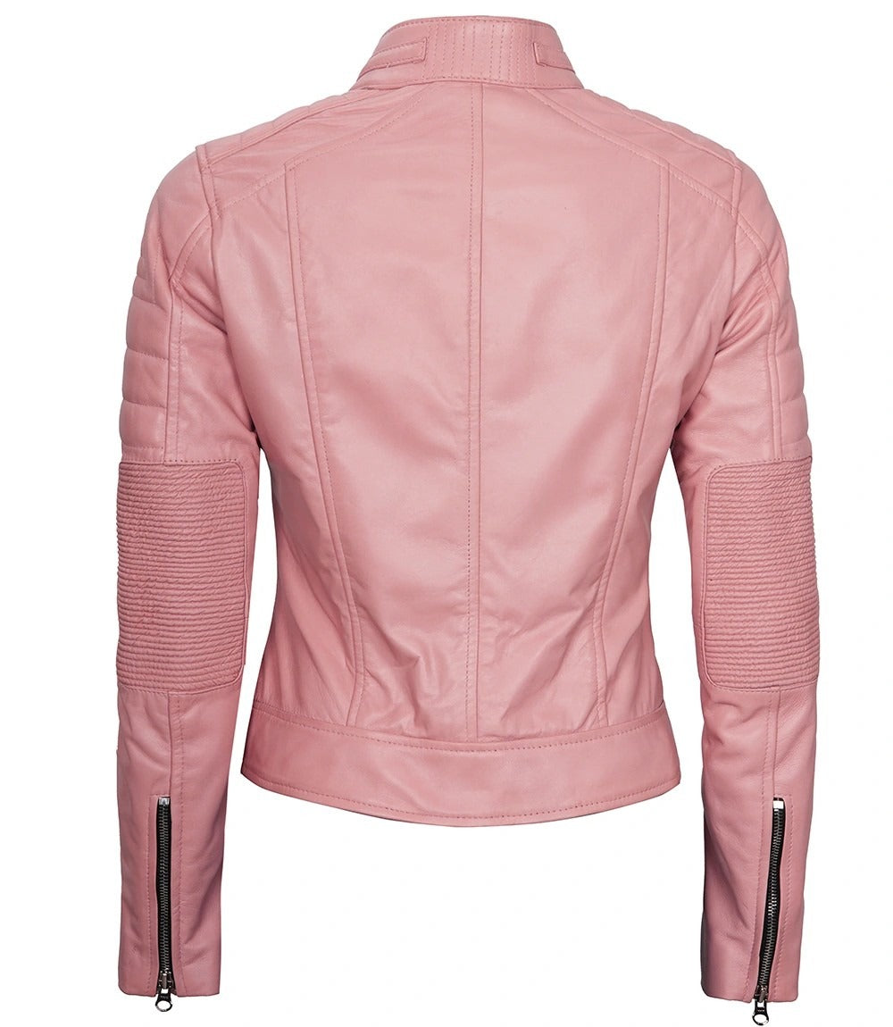 Women's Pink Leather Jacket Lambskin Cafe Racer Biker Style Jacket/ Pink Classic Fashion Leather