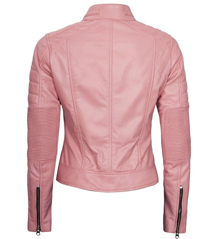 Women's Pink Leather Jacket Lambskin Cafe Racer Biker Style Jacket/ Pink Classic Fashion Leather