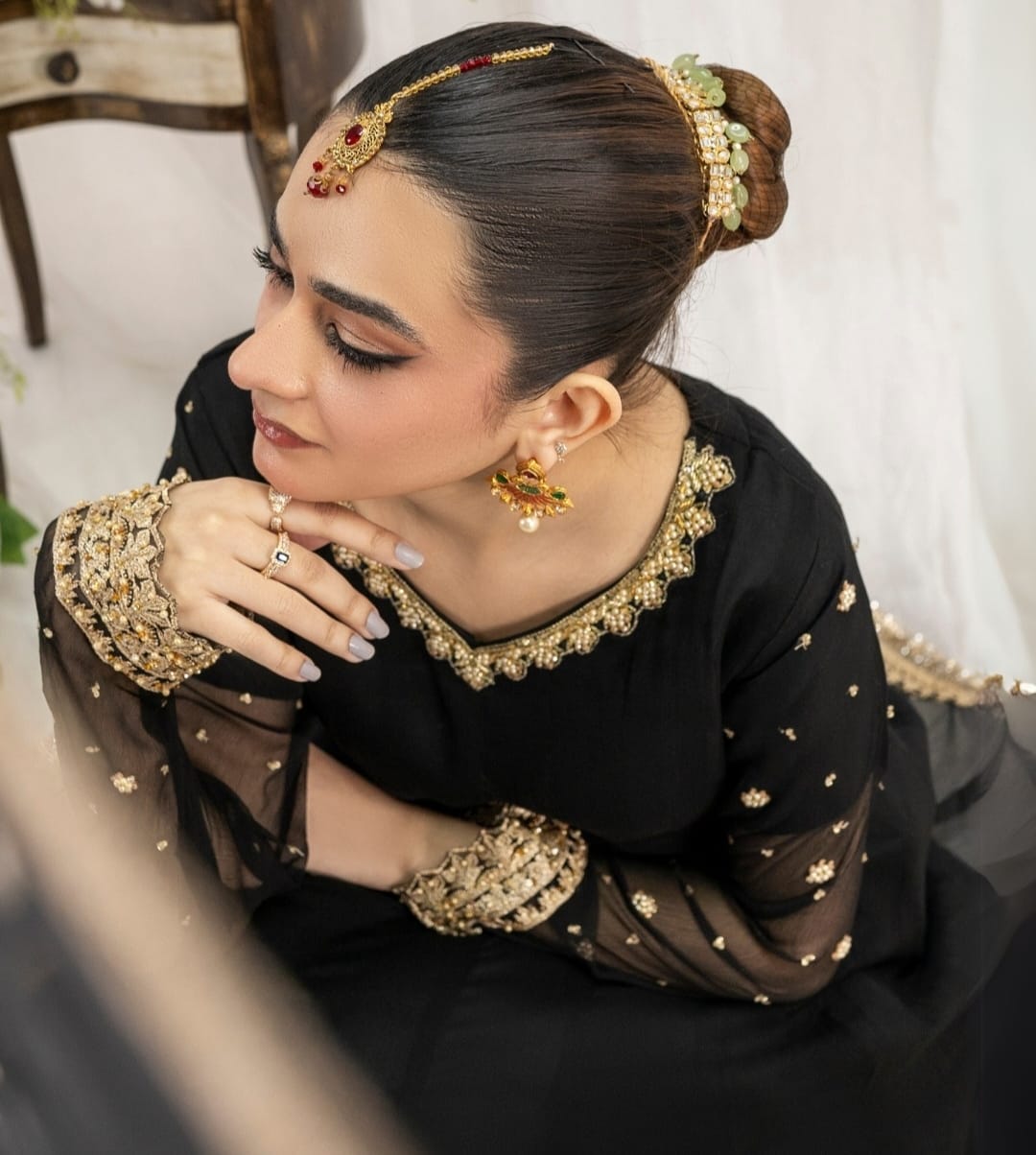 3PC CHIFFON PISHWAS JET BLACK