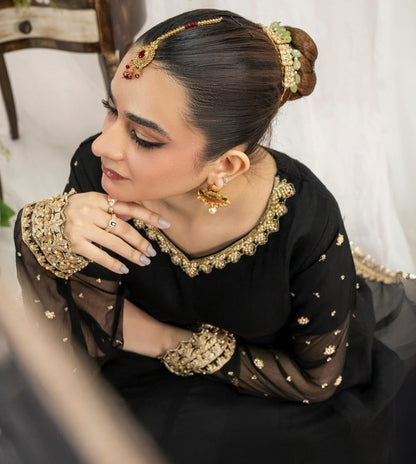 3PC CHIFFON PISHWAS JET BLACK