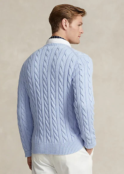 Polo Ralph Lauren Driver icon logo cotton cable knit jumper in light blue