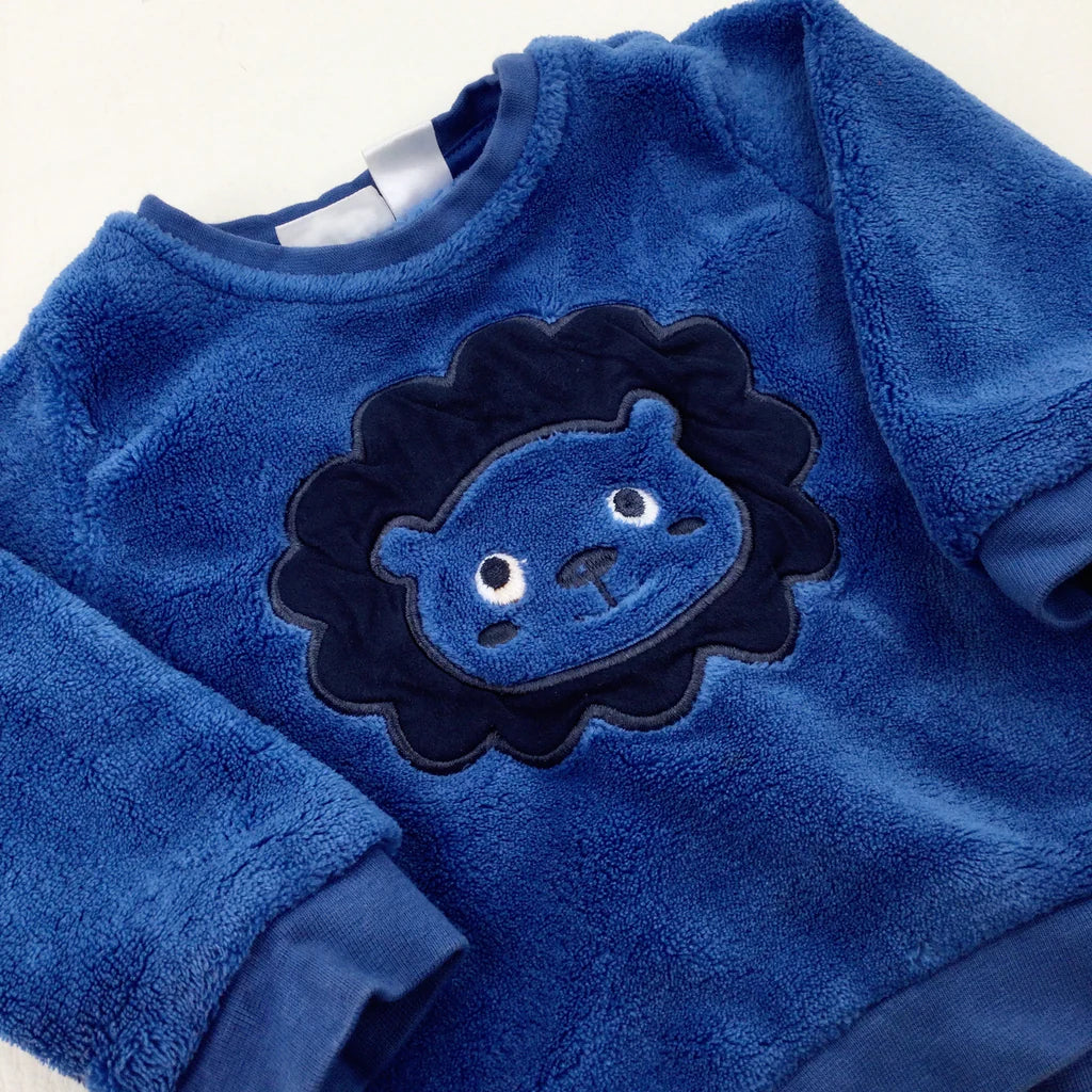 Lion Appliqued Blue Fleece Jumper - Boys